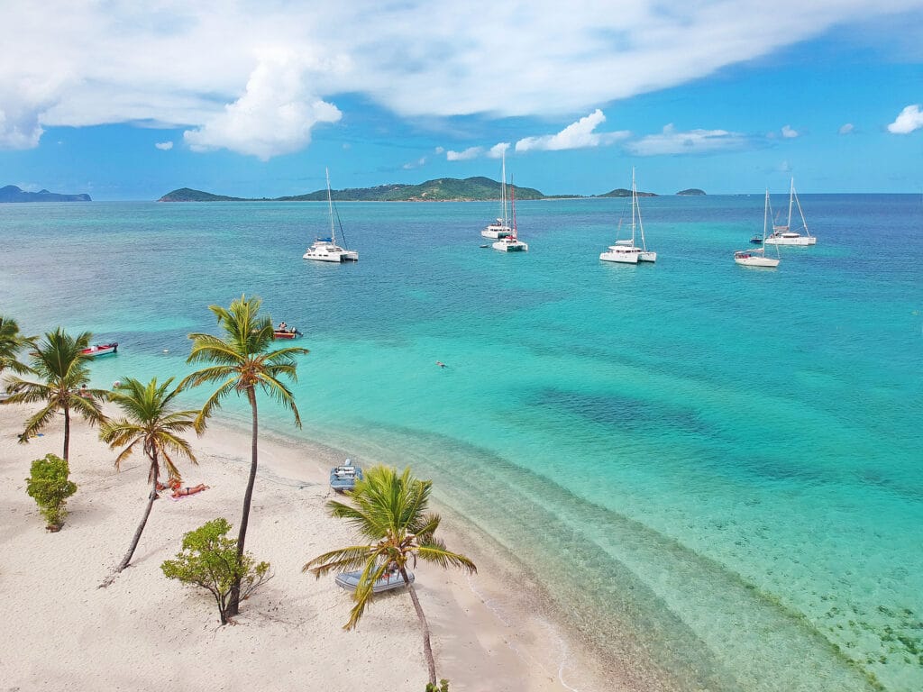 Aerial view of Petit Rameau tropical Caribbean Island beach by Tripps Travel Lasa Vegas